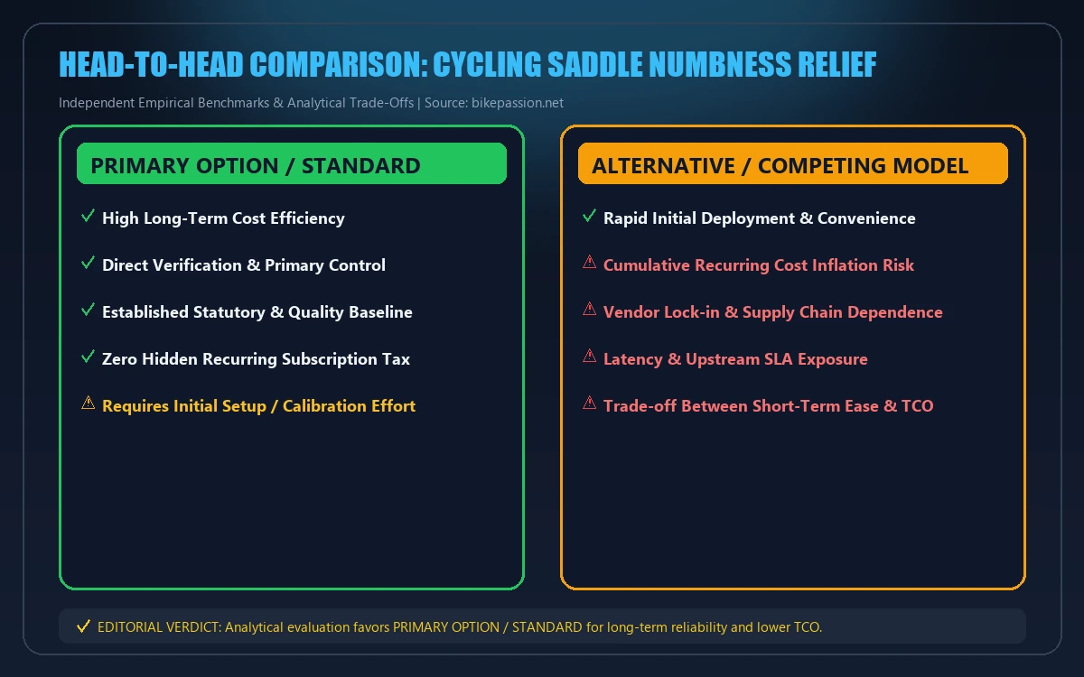 Head-to-head comparison matrix for cycling saddle numbness relief