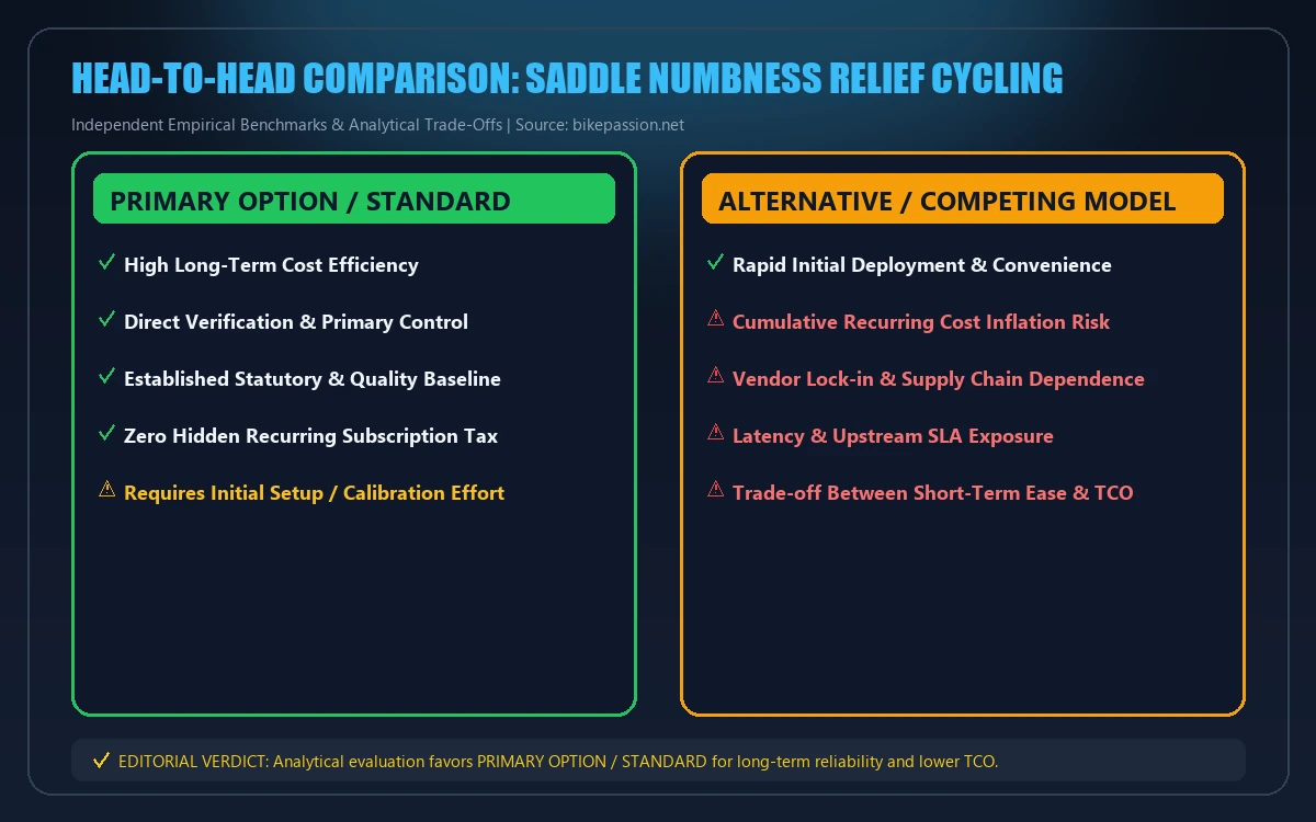 Head-to-head comparison matrix for saddle numbness relief cycling