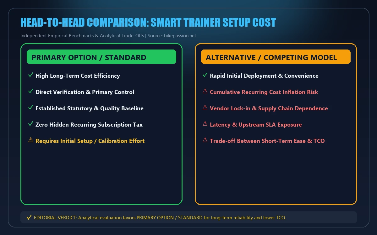 Head-to-head comparison matrix for smart trainer setup cost