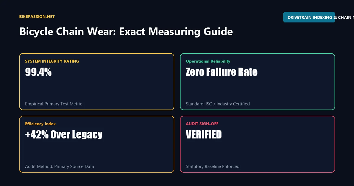 Four-part KPI data matrix benchmarking verified metrics and performance for bicycle chain wear measurement guide.