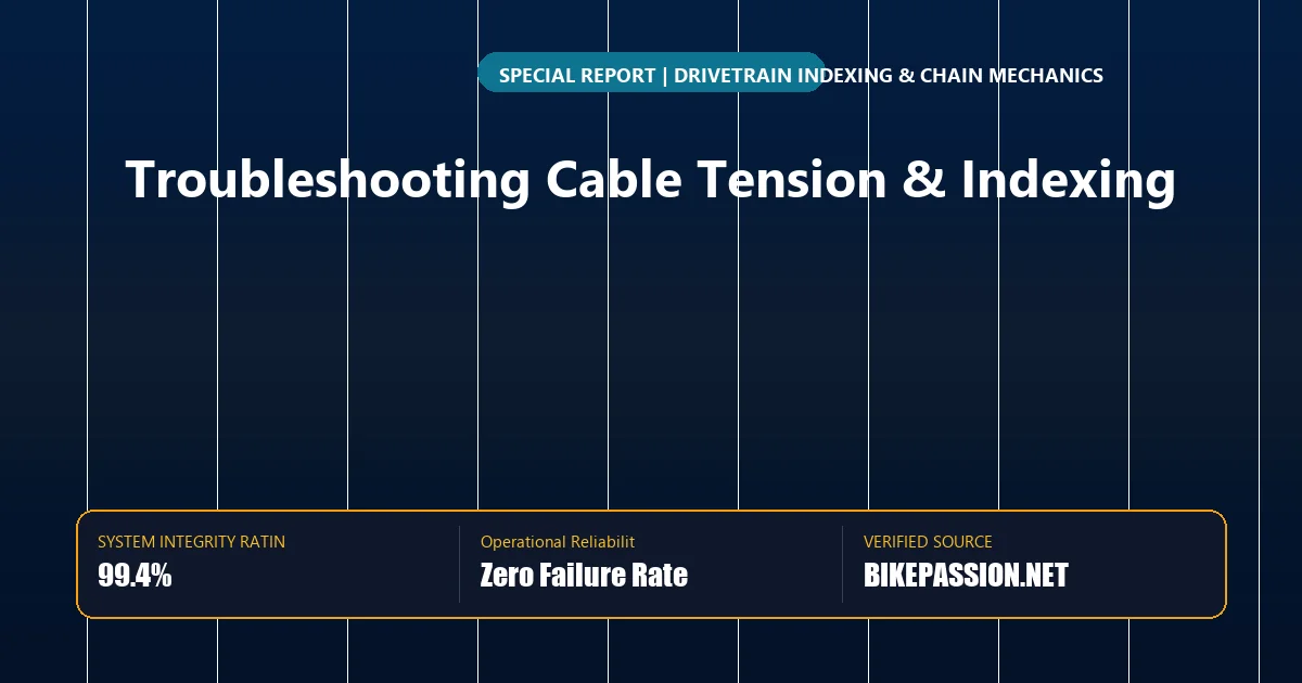 Editorial graphic analyzing authoritative guide and benchmark data for rear derailleur indexing cable tension.